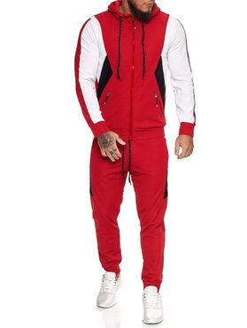 Contrast Zip Up Ribbed Hoodie and Sports Pants Two Piece Set