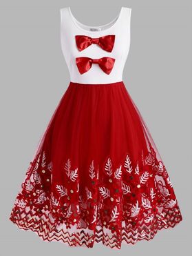 Bowknot Plant Embroidered Sequins Christmas Plus Size Dress