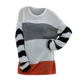 

Color Blocking Striped Drop Shoulder Tunic Sweater, White