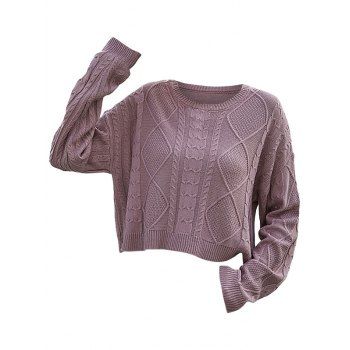 

Mixed Cable Textured Drop Shoulder Sweater, Light pink