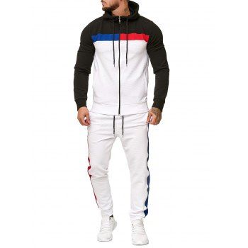 

Contrast Zip Up Hoodie and Sports Pants Two Piece Set, Black