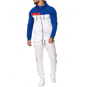 

Contrast Zip Up Hoodie and Sports Pants Two Piece Set, Blue