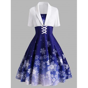 

Christmas Snowflake Criss Cross Velvet Insert Dress, Blue