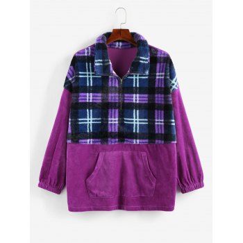 

Plus Size Half Zipper Plaid Patchwork Sweatshirt, Purple