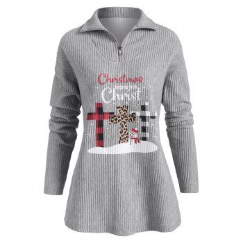 

Quarter Zip Christmas Snowman Christ Graphic Sweatshirt, Gray