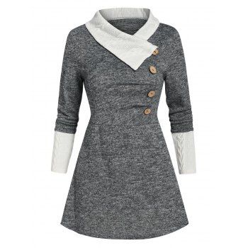Women Heathered Contrast Panel Knitwear Clothing M Gray cloud