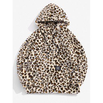 

Leopard Pattern Applique Fluffy Hoodie, Blanched almond