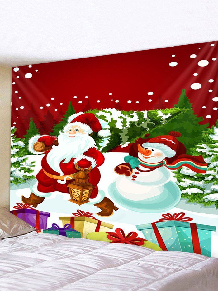 Tapisserie Murale de Noël Imperméable Père Noël et Bonhomme de Neige Imprimés - multicolor W91 X L71 INCH