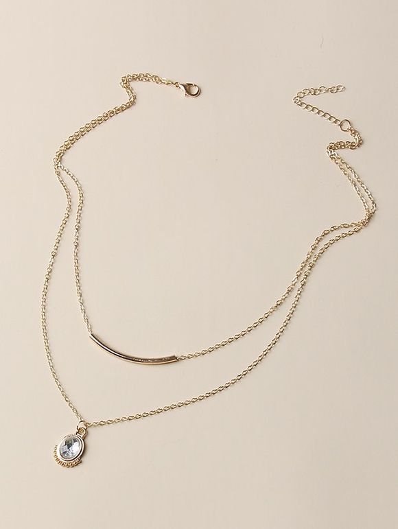 Collier Pendantif Multi-couches avec Faux Cristal Ovale - d'or 