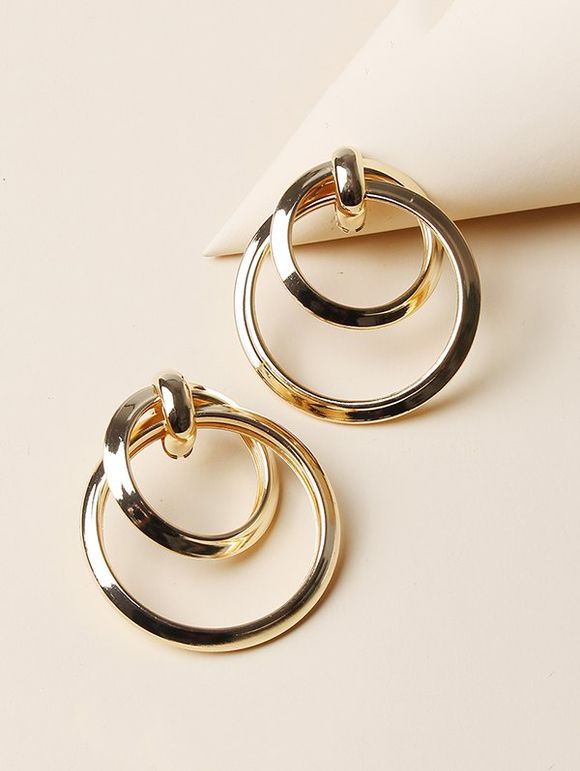 Boucles D'Oreilles Evidées Double Cercle en Alliage - d'or 