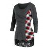 T-shirt à Carreaux Panneau en Dentelle de Grande Taille - Gris Foncé 1X