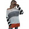 Color Blocking Striped Drop Shoulder Tunic Sweater - WHITE S