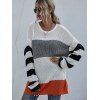 Color Blocking Striped Drop Shoulder Tunic Sweater - WHITE S