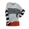 Pull Tunique Rayé en Blocs de Couleurs à Goutte Epaule - Blanc L
