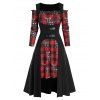 Ensemble de Haut à Imprimé Cerf de Noël à Epaule Dénudée et de Haut Bouclé - Noir 2XL