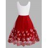 Bowknot Plant Embroidered Sequins Christmas Plus Size Dress - RED 4X