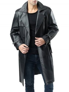 Double Breasted Faux Leather Belted Coat
