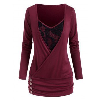 

Lace Panel Ruched Detail Surplice Blouson Top, Firebrick