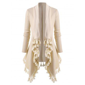 

Plus Size Tassel Draped Open Waterfall Tunic Cardigan, Light yellow