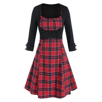 

Plaid Cami Mini Dress and Open Bust Top Set, Black
