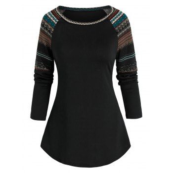 

Raglan Sleeve Tribal Pattern T-shirt, Black