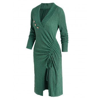 

Front Slit Cinched Cable Knit Sweater, Medium aquamarine
