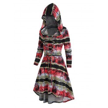 

Forest Bridge Pattern High Low Lace-up Dress, Multicolor a