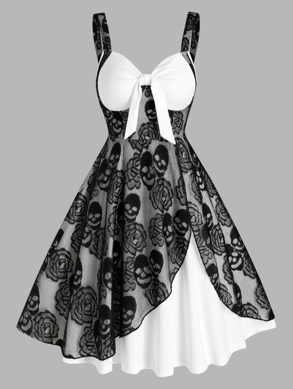 Robe d'Halloween Crâne sans Manches en Dentelle Insérée - Blanc 2XL