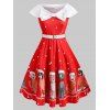 Belted Bowknot Christmas Puppy Dog Heart Plus Size Dress - RED 3X