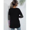 Striped Button Front Knot Curved Hem Tee - BLACK S