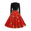 Vintage Scalloped Neck Christmas Printed Belted Dress - RED S