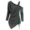 T-shirt Asymétrique en Dentelle en Avant à Col Bénitier à Lacets - multicolor B 2XL