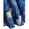 Robe à Imprimé Plante et Cerf de Noël à Col Peter Pan - Bleu XL