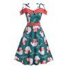 Robe à Imprimé Père Noël à Epaule Dénudée de Grande Taille - Vert profond 3X