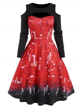 Sequin Print Cutout Cold Shoulder Dress