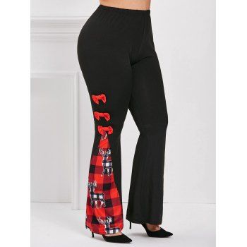 

Bowknot Plaid Elk Christmas Plus Size Flare Pants, Red