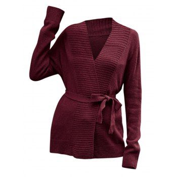 

Belted Knit Wrap Coat, Red