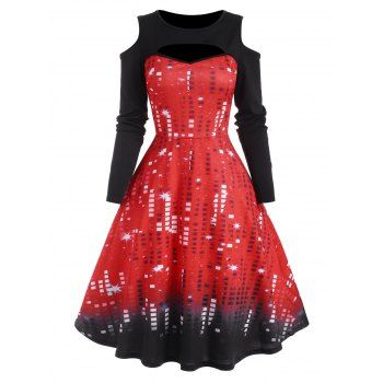 Image of Sequin Print Cutout Cold Shoulder Dress