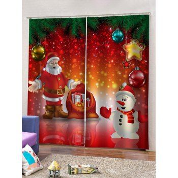 

2 Panels Christmas Snowman Santa Print Window Curtains, Multicolor