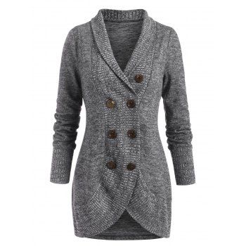 

Shawl Collar Heathered Double Breasted Sweater Coat, Gray