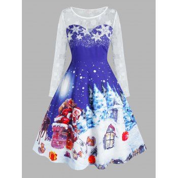 Plus Size Christmas Snowflake Claus Mesh Sheer Yoke Dress dresslily imagine noua 2022