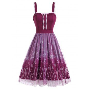 

Christmas Snowflake Mesh Overlay High Low Dress, Purple