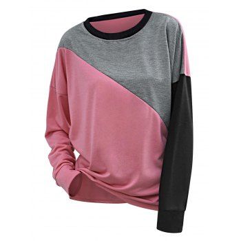 

Contrast Color Blocking Drop Shoulder Tee, Light pink
