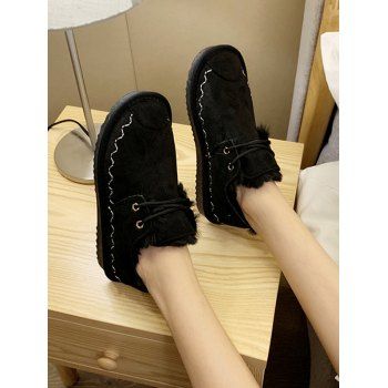 

Casual Lace Up Faux Fur Flat Shoes, Black