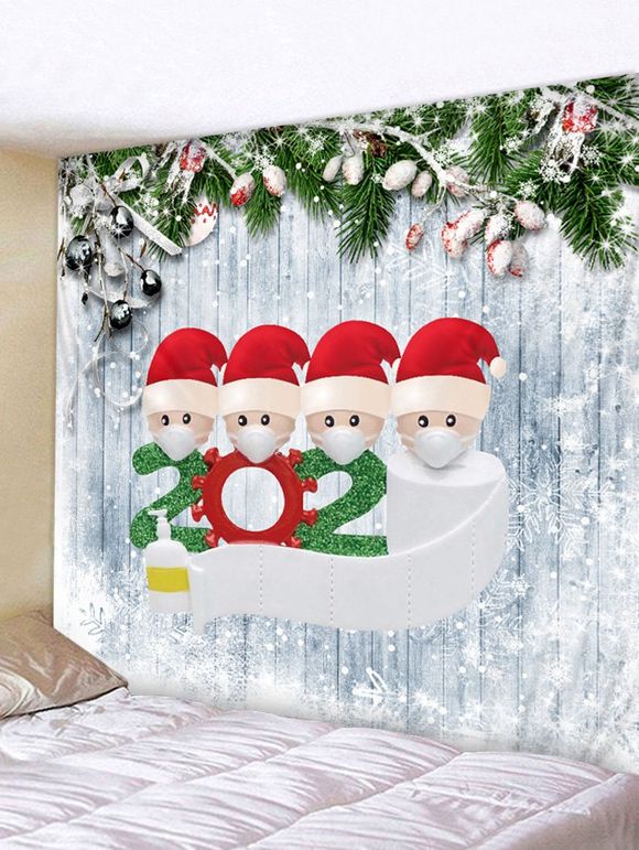 Tapisserie Art Décoration à Imprimé Noël Père Noël et Bois  - Blanc de Crème W59 X L51 INCH