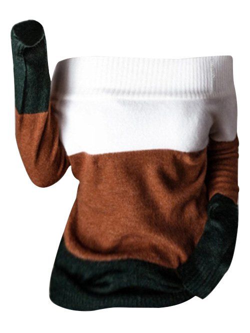 Off Shoulder Colorblock Jumper Sweater - multicolor L