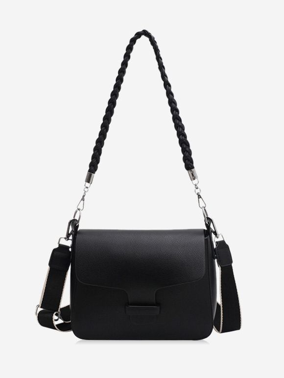 Sac à Bandoulière Tressé en Couleur Unie - Noir 