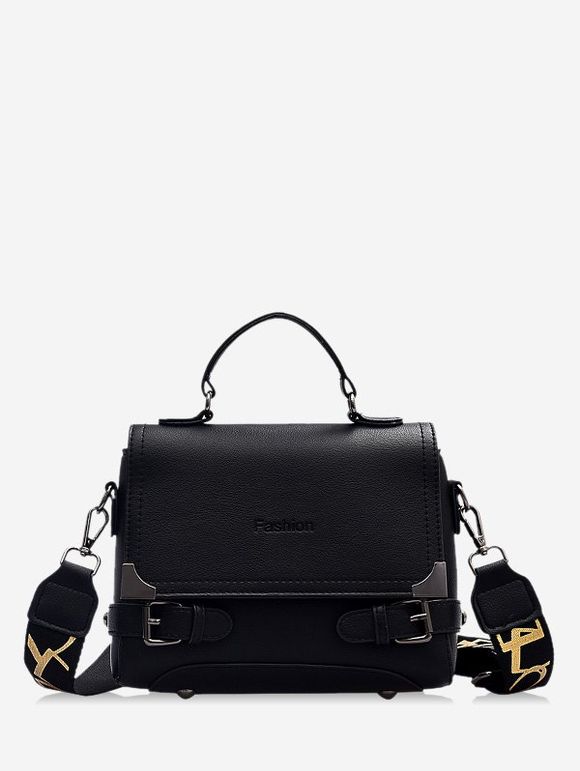 Sac à Bandoulière Rétro Lettre Gaufrée Bouclé - Noir 