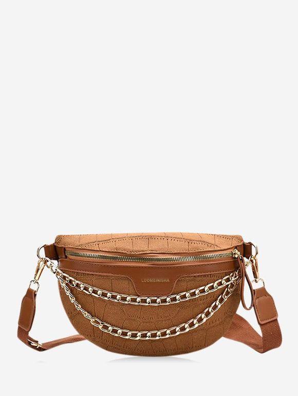 Sac Poitrine Chaîne Superposée à Bretelle Large - Brun 