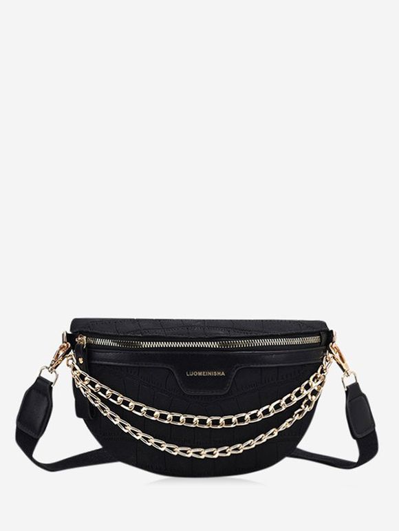Sac Poitrine Chaîne Superposée à Bretelle Large - Noir 